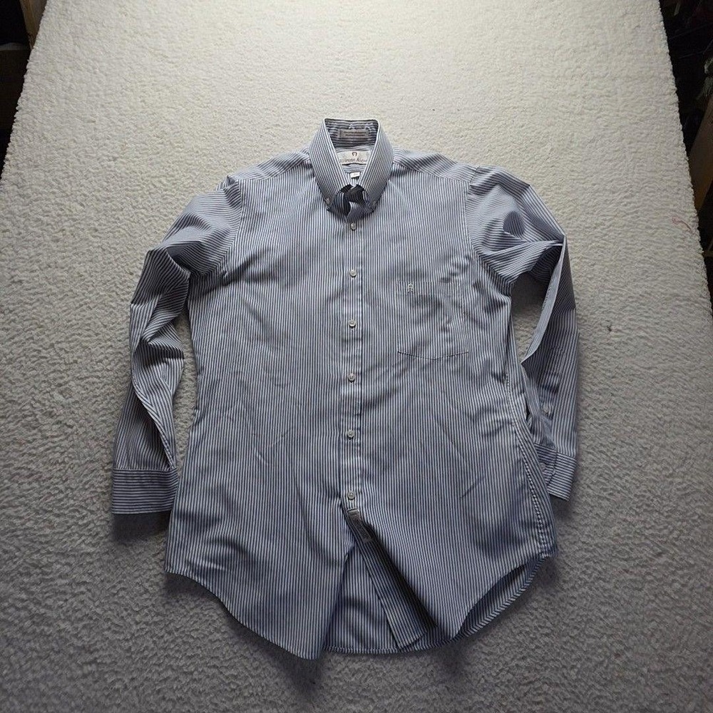 Etienne Aigner Dress Shirt Mens 15.5 32/33 Blue Stripe Classic Fit Long Sleeve